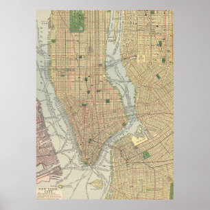 Vintage Map of New York City (1910) Poster