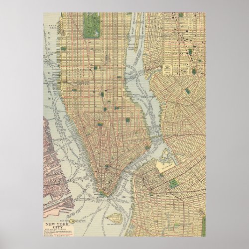 Vintage Map of New York City 1910 Poster