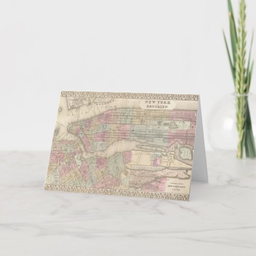 Vintage Map of New York City  Brooklyn Card