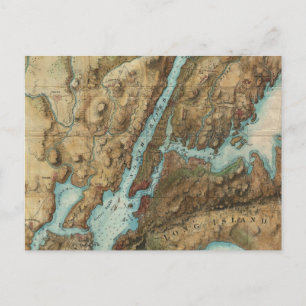 Vintage Map of New York City Harbor (1864) Postcard