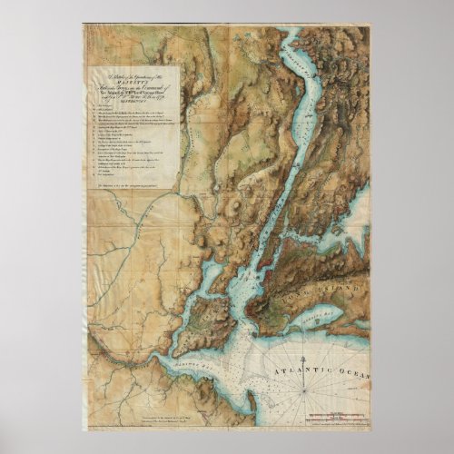 Vintage Map of New York City Harbor 1864 Poster