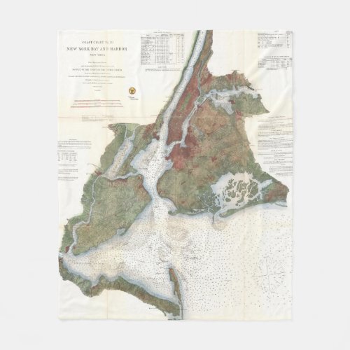 Vintage Map of New York City Harbor 1866 Fleece Blanket