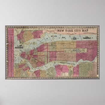 Vintage Map Of New York City Poster by whereabouts at Zazzle