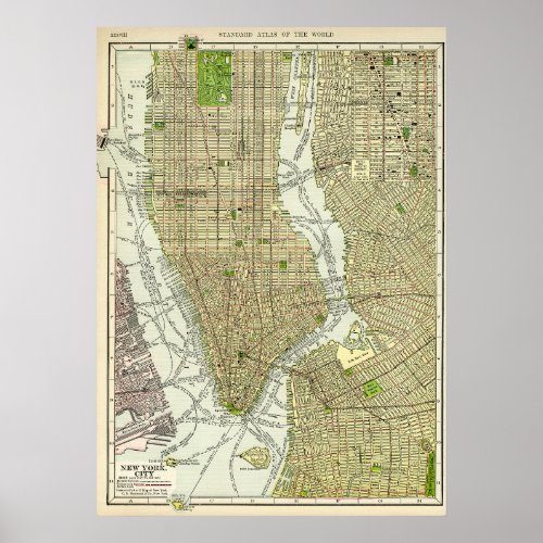 Vintage Map of New York City Streets Poster