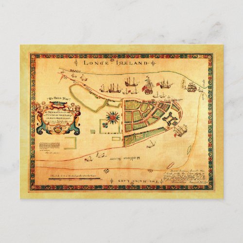 Vintage Map of New York City then New Amsterdam Postcard