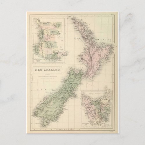 Vintage Map of New Zealand 1854 Postcard