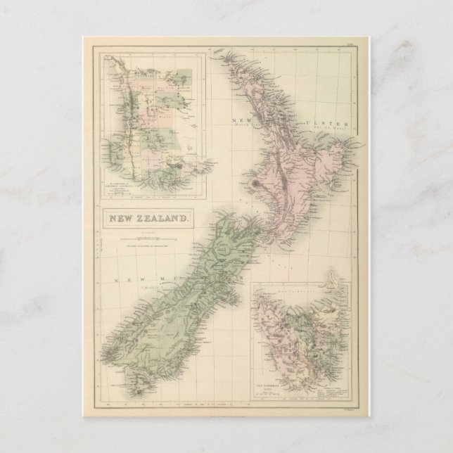 Vintage Map of New Zealand (1854) Postcard (Front)