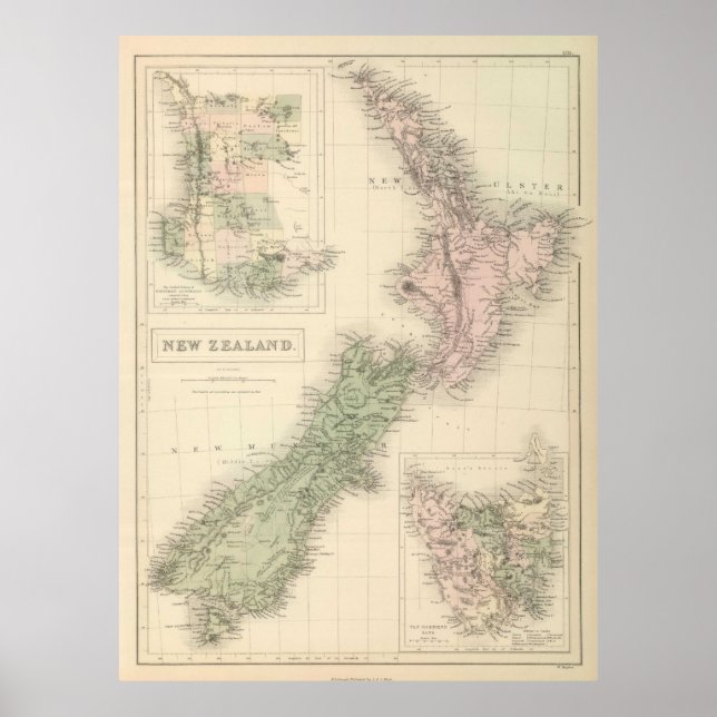 Vintage Map of New Zealand (1854) Poster (Front)