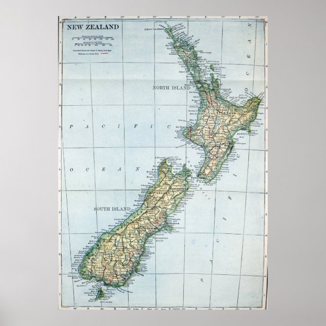 Vintage Map of New Zealand (1921) Poster (Front)