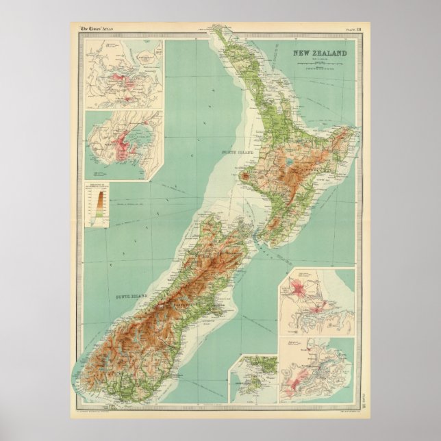 Vintage Map of New Zealand (1922) Poster (Front)