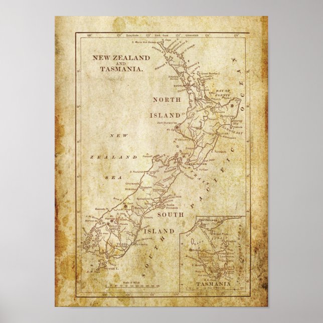 Vintage map of New Zealand c1879 Archival print (Front)