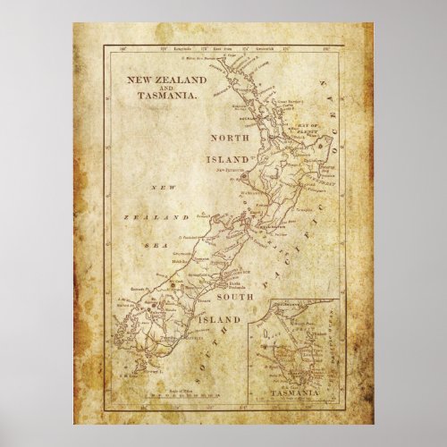 Vintage map of New Zealand c1879 Archival print