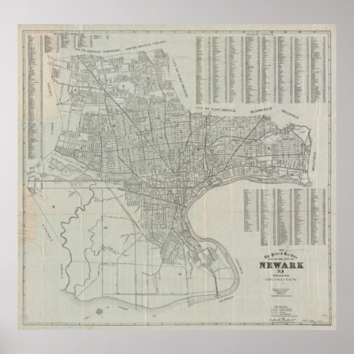 Vintage Map of Newark NJ 1920 Poster