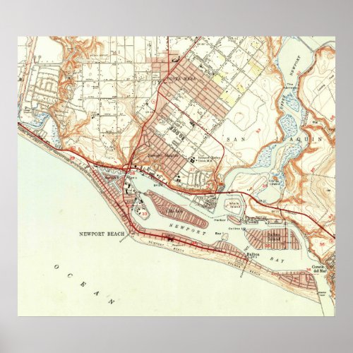 Vintage Map of Newport Beach California 1951 Poster