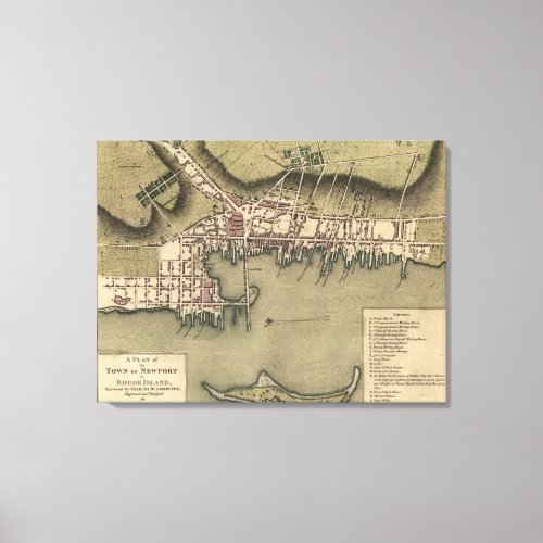 Vintage Map of Newport Rhode Island 1777 Canvas Print