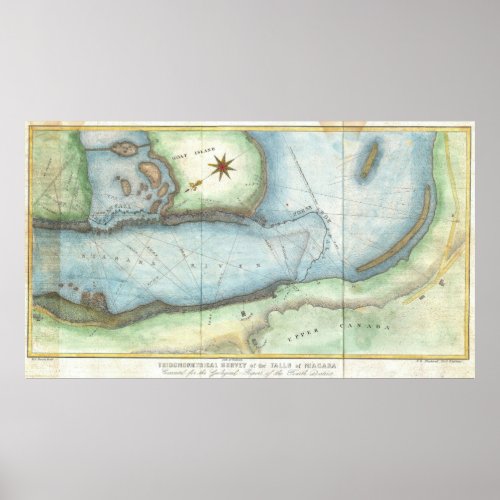 Vintage Map of Niagara Fall NY 1843 Poster