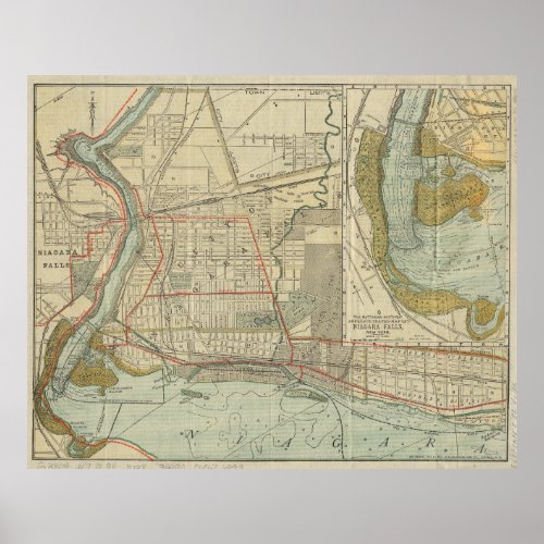 Vintage Map of Niagara Falls NY 1893 Poster