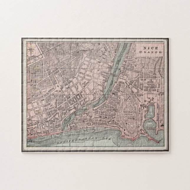 Vintage Map of Nice France (1901) Jigsaw Puzzle (Horizontal)
