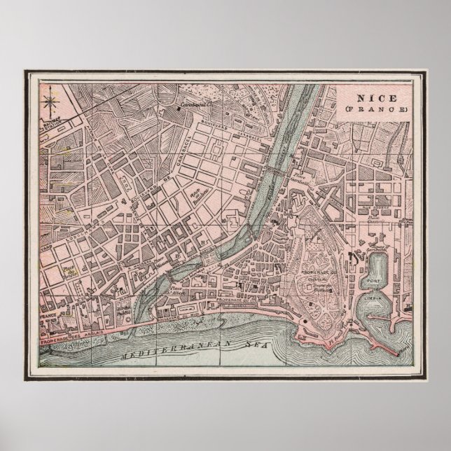 Vintage Map of Nice France (1901) Poster (Front)