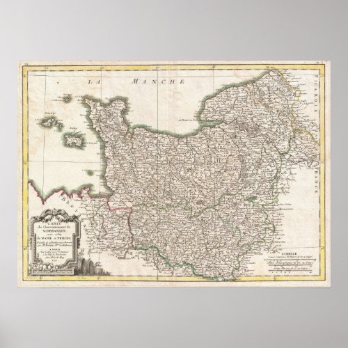 Vintage Map of Normandy 1771 Poster