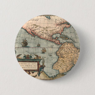 Vintage Map of North America Button