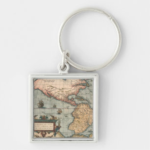 Vintage Map of North America Keychain