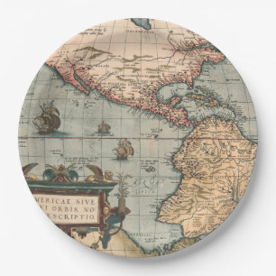Vintage Map of North America Paper Plates