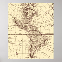 Vintage Map of North and South America Poster