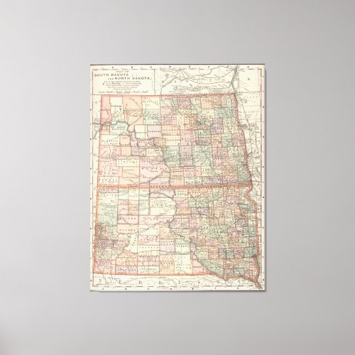 Vintage Map of North and South Dakota 1891 Canvas Print
