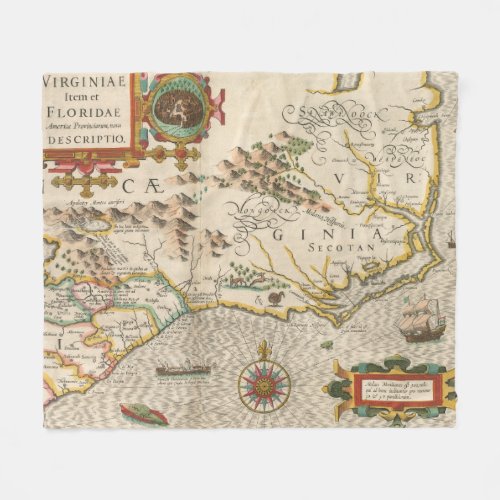 Vintage Map of North Carolina 1638 Fleece Blanket