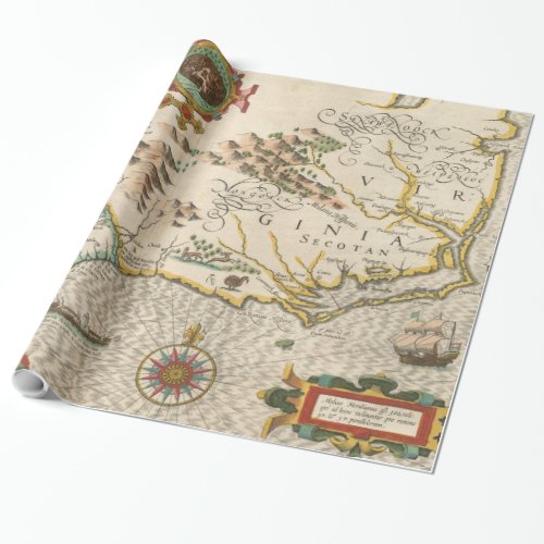 Vintage Map of North Carolina 1638 Wrapping Paper