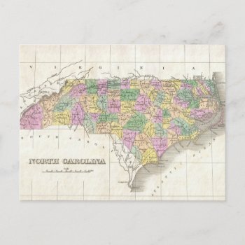 Vintage Map Of North Carolina (1827) Postcard by Alleycatshirts at Zazzle
