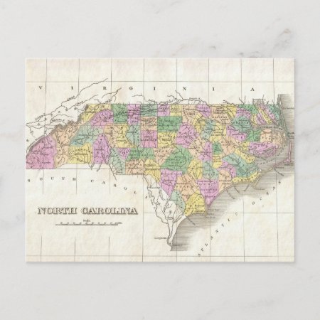 Vintage Map Of North Carolina (1827) Postcard