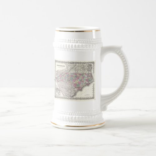 Vintage Map of North Carolina 1855 Beer Stein