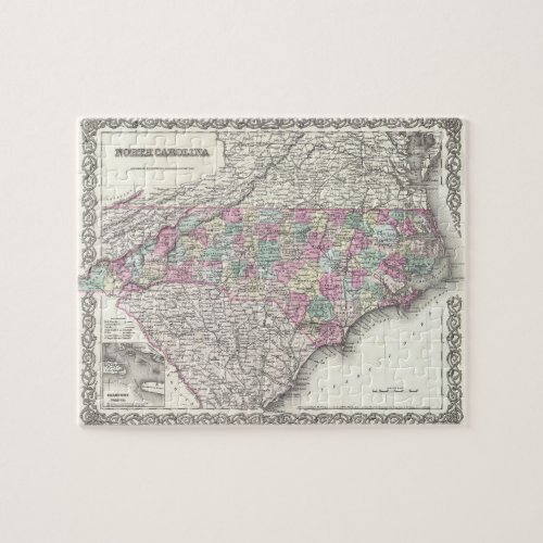 Vintage Map of North Carolina 1855 Jigsaw Puzzle