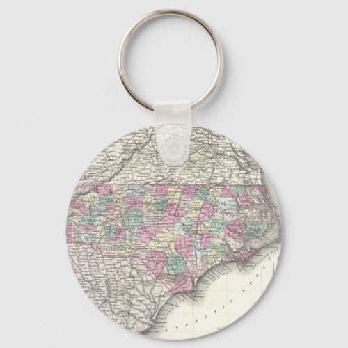 Vintage Map of North Carolina 1855 Keychain