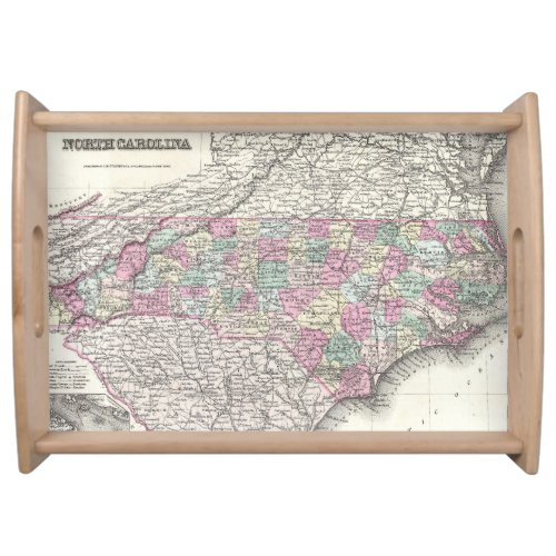 Vintage Map of North Carolina 1855 Serving Tray