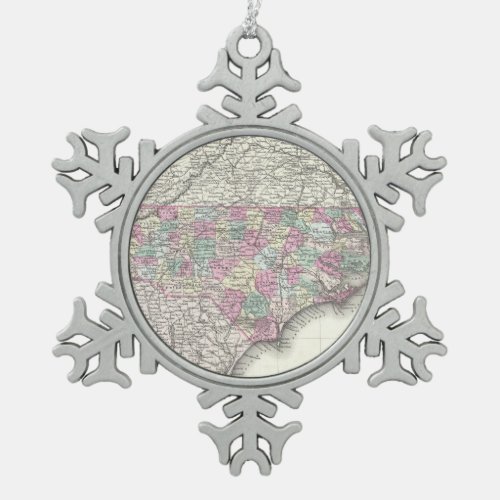 Vintage Map of North Carolina 1855 Snowflake Pewter Christmas Ornament