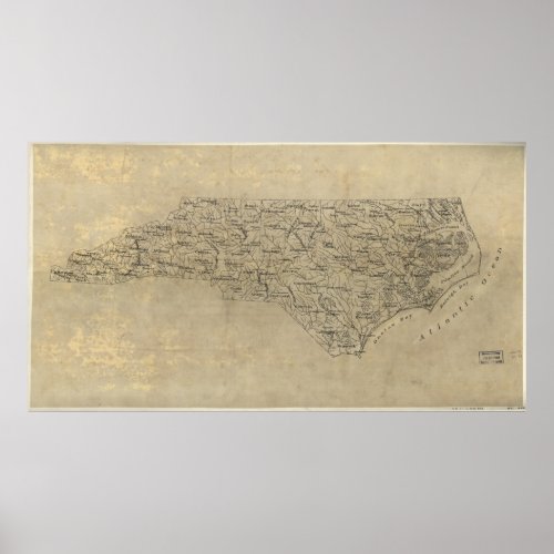 Vintage Map of North Carolina 1893 Poster