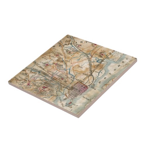 Vintage Map of Northeastern Virginia 1862 Ceramic Tile