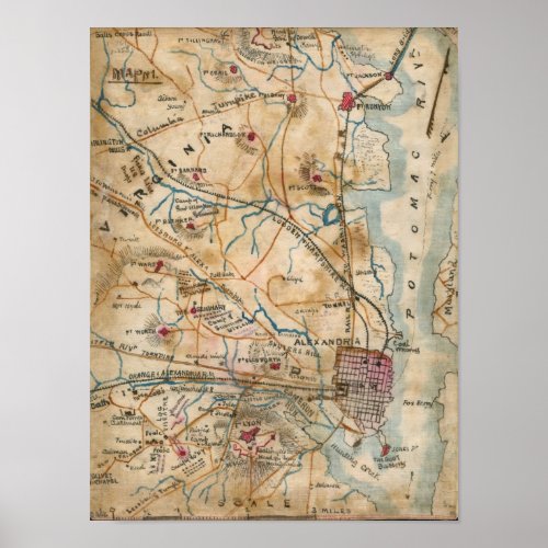 Vintage Map of Northeastern Virginia 1862 Poster