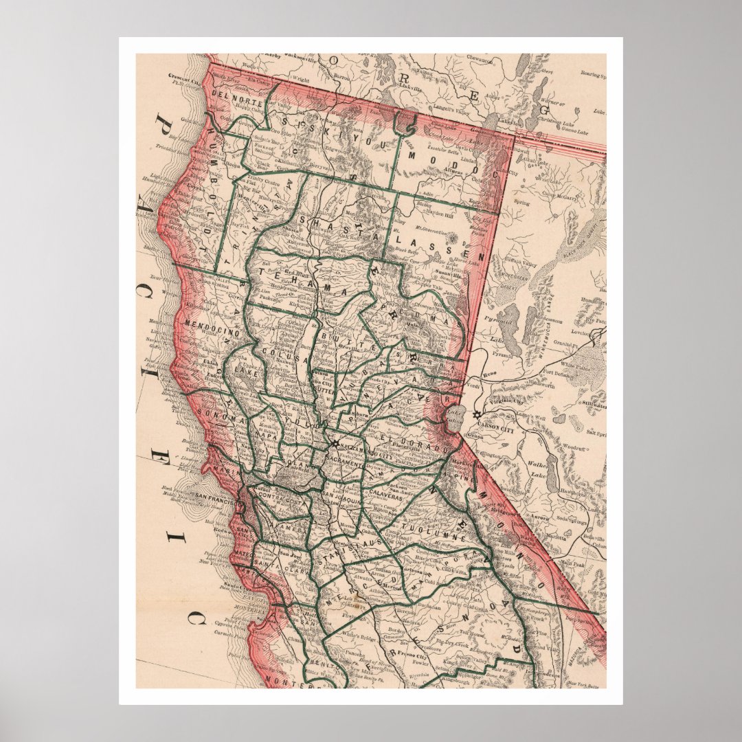 Vintage Map of Northern California (1883) Poster | Zazzle