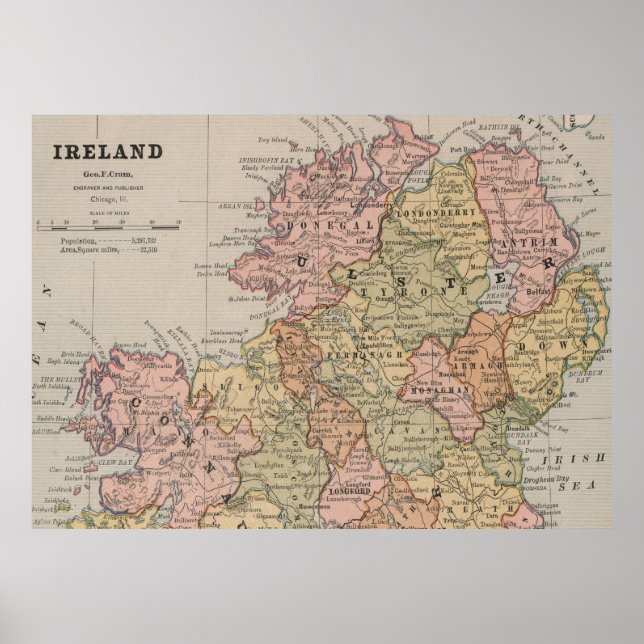 Vintage Map of Northern Ireland (1883) Poster (Front)
