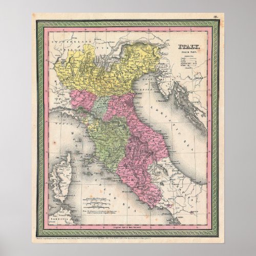 Vintage Map of Northern Italy 1853 Poster