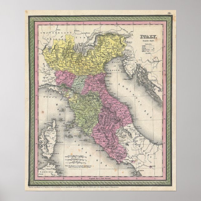 Vintage Map of Northern Italy, 1853 Poster (Front)
