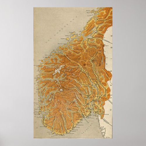Vintage Map of Norway 1914 Poster