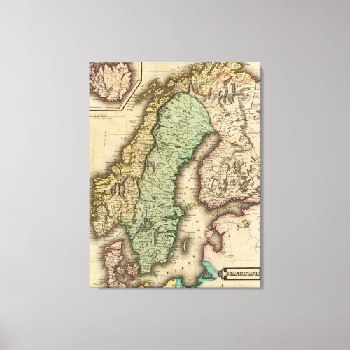 Vintage Map of Norway and Sweden 1831 Canvas Print