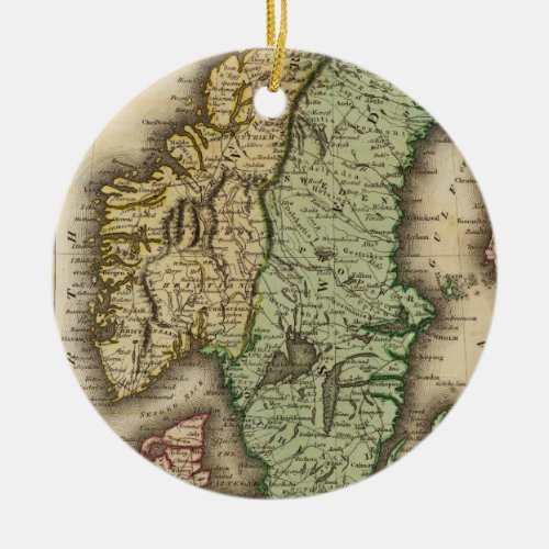 Vintage Map of Norway and Sweden 1831 Ceramic Ornament