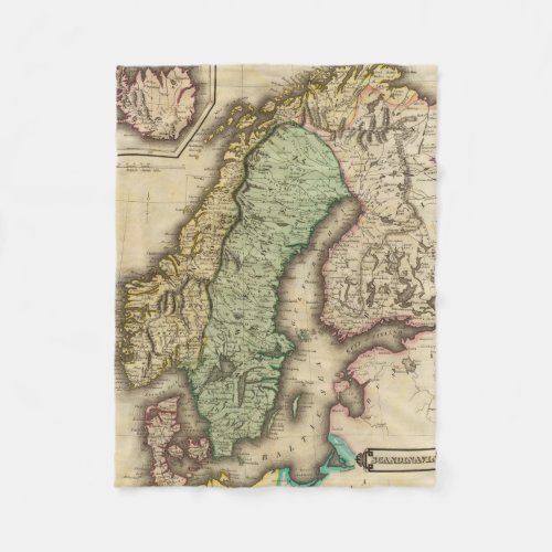 Vintage Map of Norway and Sweden 1831 Fleece Blanket