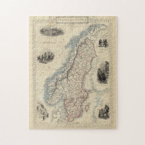 Vintage Map of Norway and Sweden 1851 Jigsaw Puzzle